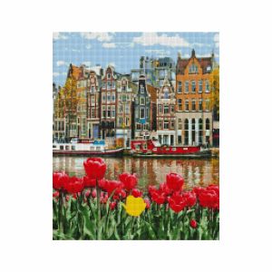 Diamantová mozaika „Amsterdam a tulipány“, 40 x 50 cm